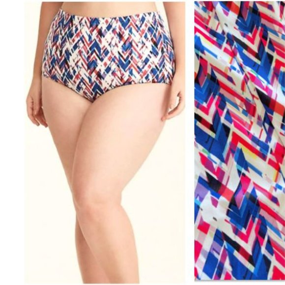 TORRID Swim  Blue Pink Yellow Multi Abstract Geo Smooth Bikini Bottoms NEW NWT - Picture 1 of 9